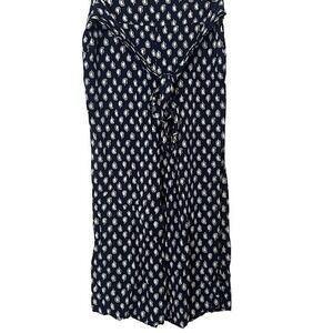 Boden Viscose Navy Blue Paisley Wide Leg‎ Tie Front Cropped Pants Womens 8